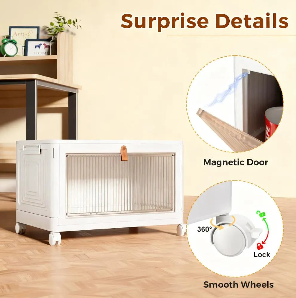 4-Tier Storage Bins with Wheels, 23QT Stackable & Collapsible