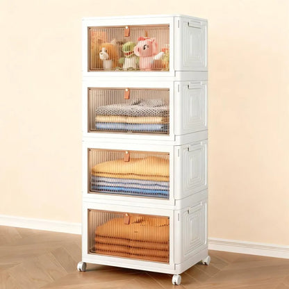 4-Tier Storage Bins with Wheels, 23QT Stackable & Collapsible