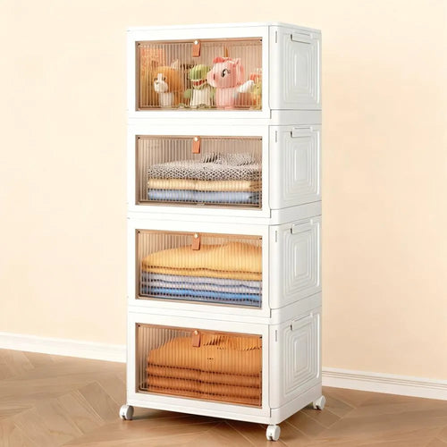 4-Tier Storage Bins with Wheels, 23QT Stackable & Collapsible