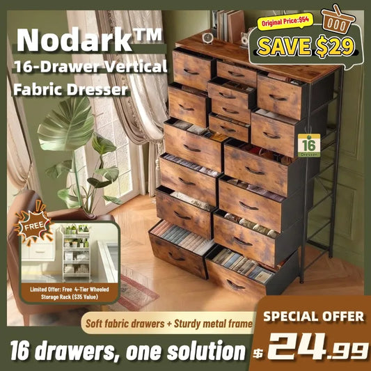 Nordark™ 16-Drawer Fabric Dresser – Wood Top,Designed for Bigger & Better