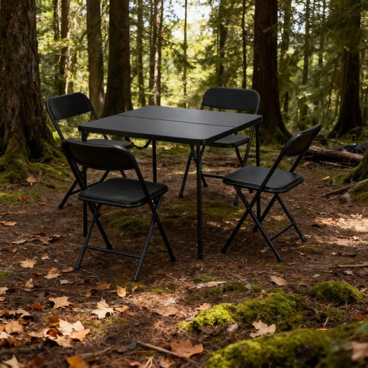 Outdoor Foldable Table & 4 Chairs - Waterproof, Steel Frame, Carry Bag Included