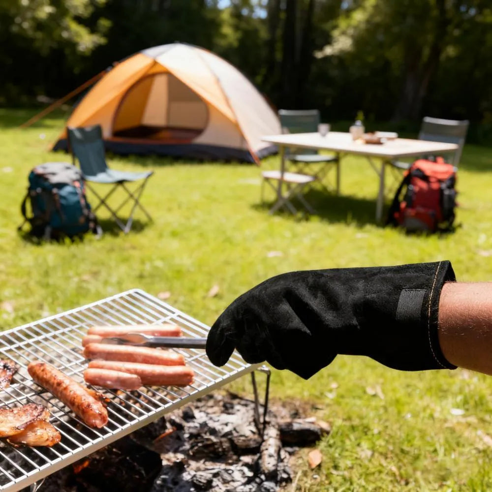 Leather Grill Gloves - Heat Resistant for Utensils, Grills & Plates - Forearm Protection