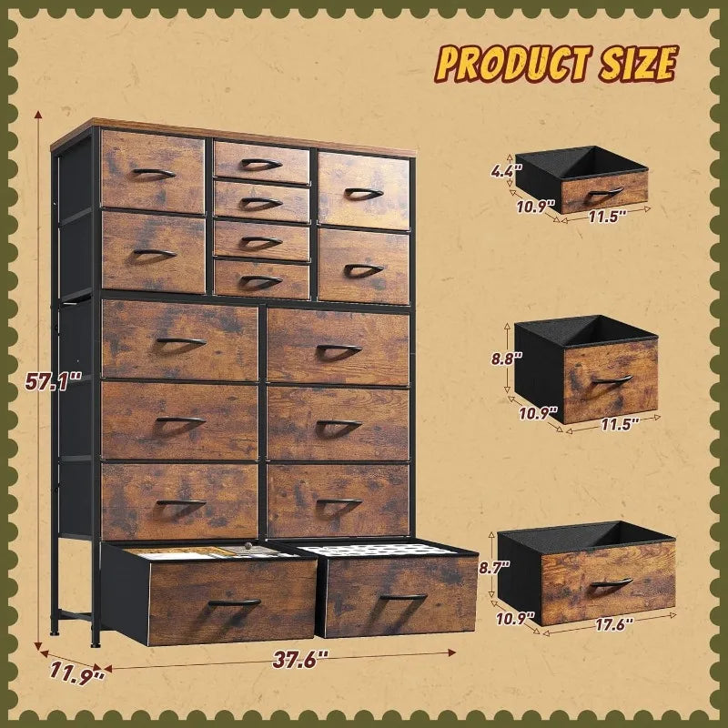 Nordark™ 16-Drawer Fabric Dresser – Wood Top,Designed for Bigger & Better