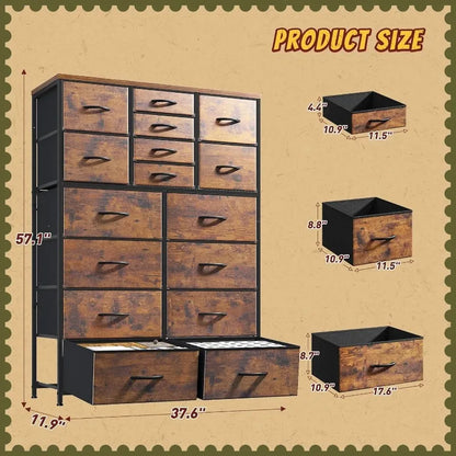 Nordark™ 16-Drawer Fabric Dresser – Wood Top,Designed for Bigger & Better