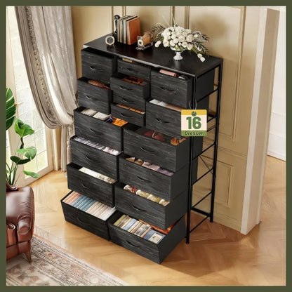 Nordark™ 16-Drawer Fabric Dresser – Wood Top,Designed for Bigger & Better