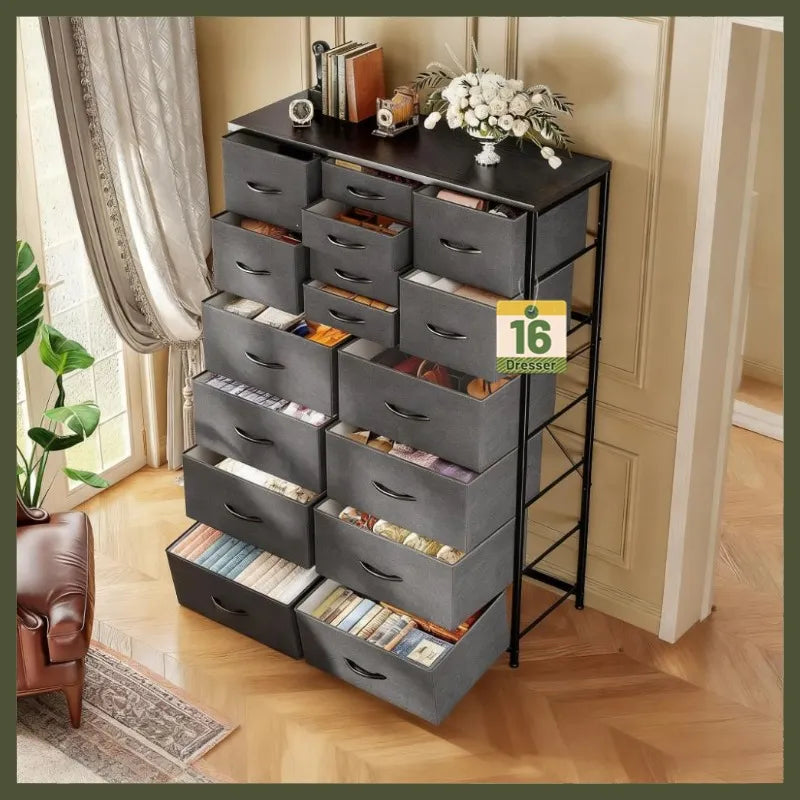 Nordark™ 16-Drawer Fabric Dresser – Wood Top,Designed for Bigger & Better