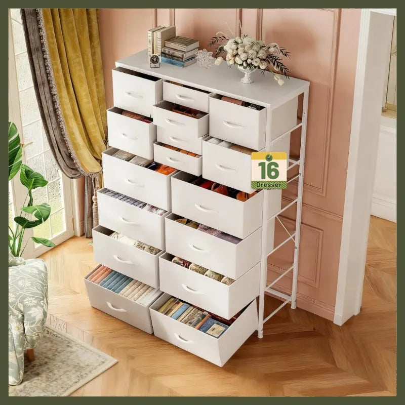 Nordark™ 16-Drawer Fabric Dresser – Wood Top,Designed for Bigger & Better