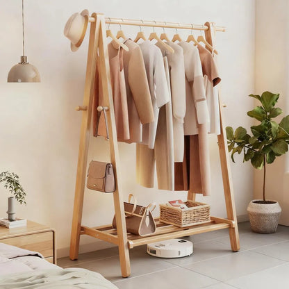 Stylish Entryway Coat Rack, Multifunctional Solid Wood with Shelf