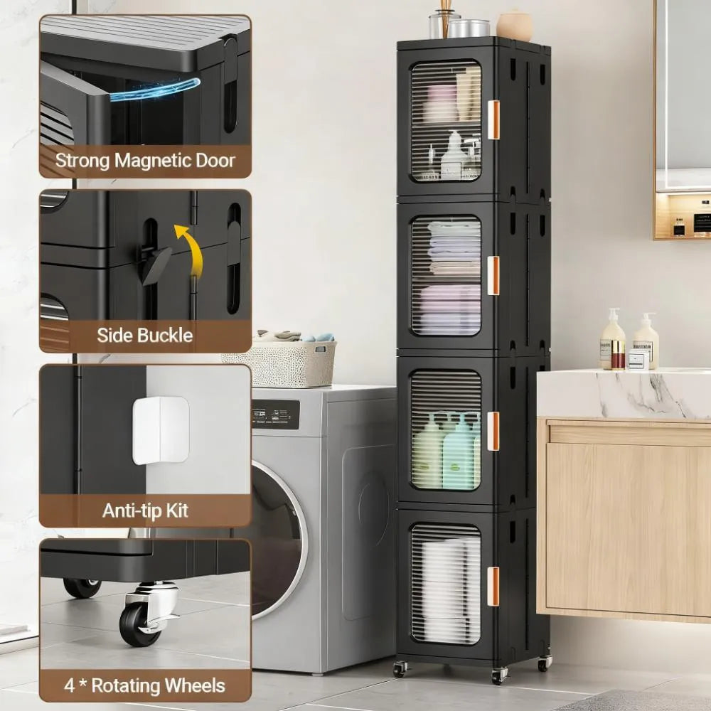 Slim 4-Tier Storage Cabinet with Doors, Space-Saving for Tight Corners