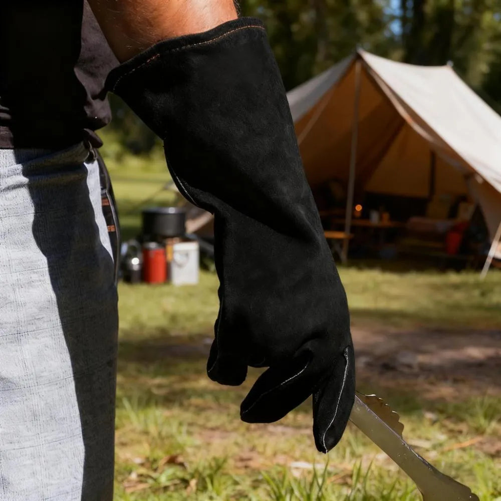 Leather Grill Gloves - Heat Resistant for Utensils, Grills & Plates - Forearm Protection