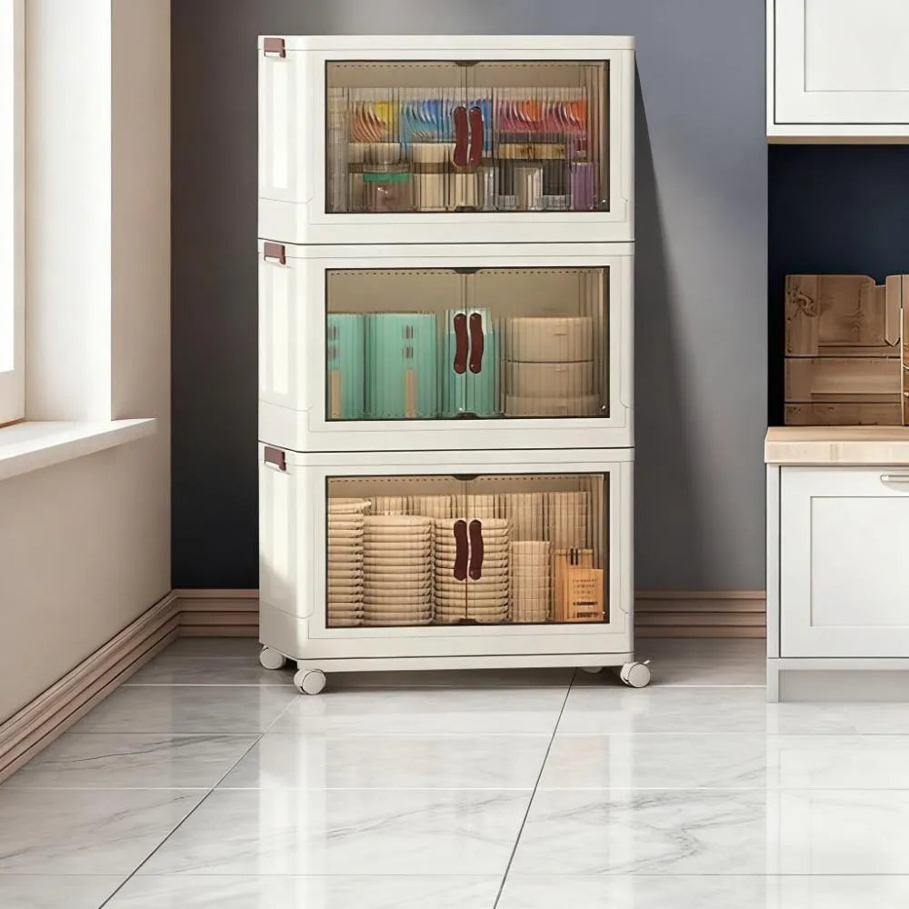 4-Tier Wheeled Storage Bin, Foldable & Large Capacity