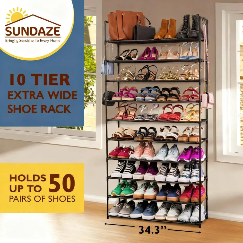 Tall 10-Tier Shoe Organizer, Space-Saving & Durable for Any Room