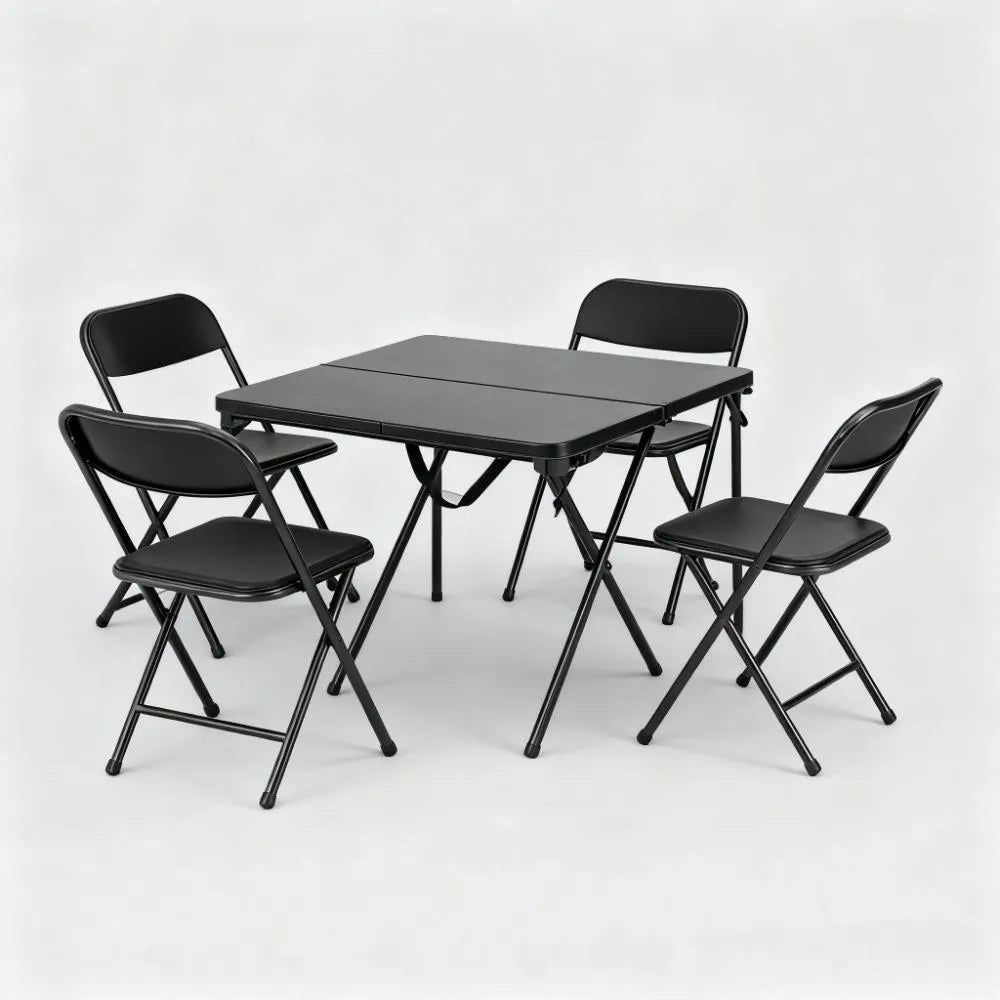 Outdoor Foldable Table & 4 Chairs - Waterproof, Steel Frame, Carry Bag Included