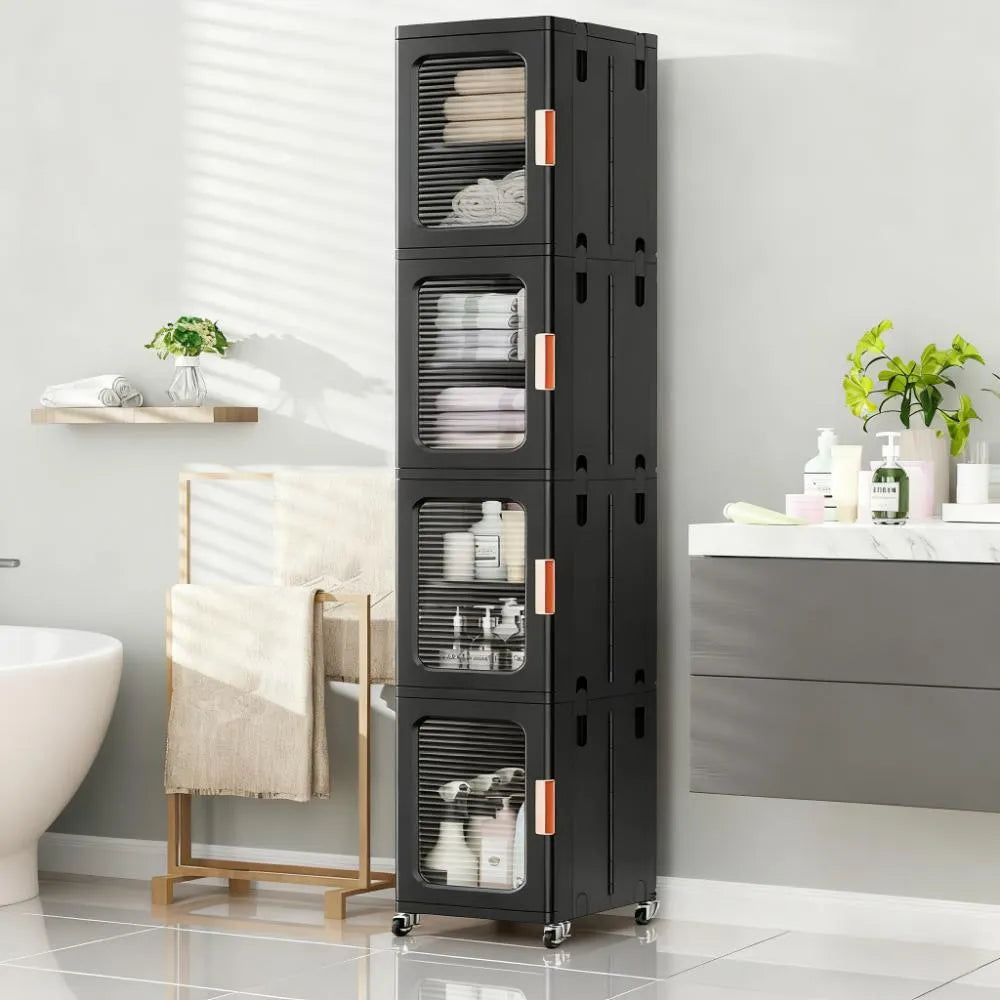 Slim 4-Tier Storage Cabinet with Doors, Space-Saving for Tight Corners