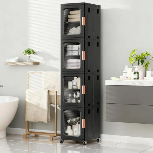 Slim 4-Tier Storage Cabinet with Doors, Space-Saving for Tight Corners