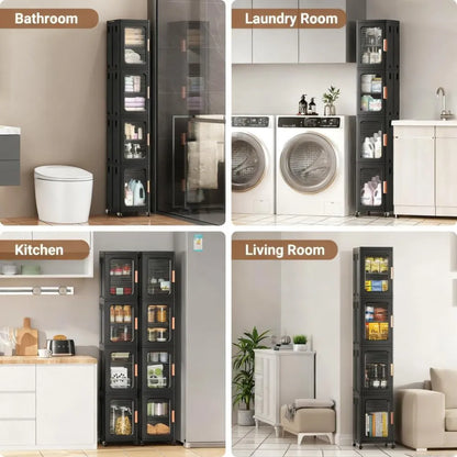 Slim 4-Tier Storage Cabinet with Doors, Space-Saving for Tight Corners