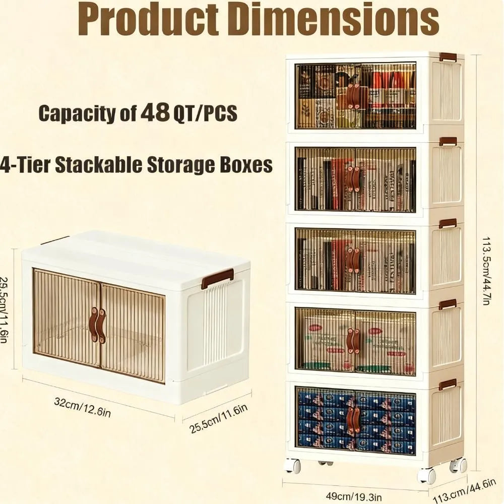4-Tier Wheeled Storage Bin, Foldable & Large Capacity