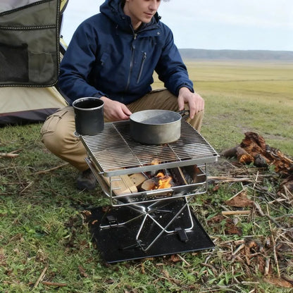 Camping BBQ with Adjustable Grill, Charcoal Compatibility & Foldable Design - All-in-One Cookware